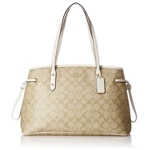 Coach Signature Drawstring Carryall Shoulder Bag F57842 Light Khaki/Chalk